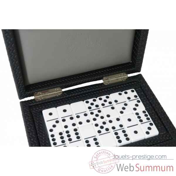 Coffret dominos cuir couture noir -DOM06-n -1